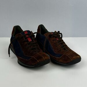 Prada Classic Brown & Blue Suede lace-up Sneakers Size 36.5 US 6.5